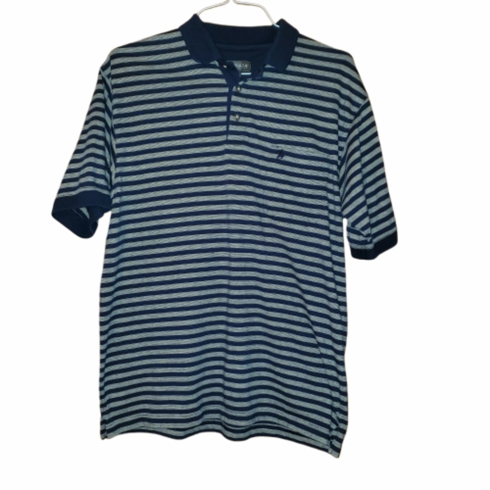 Men's Navy and White Stripe Pocket Polo